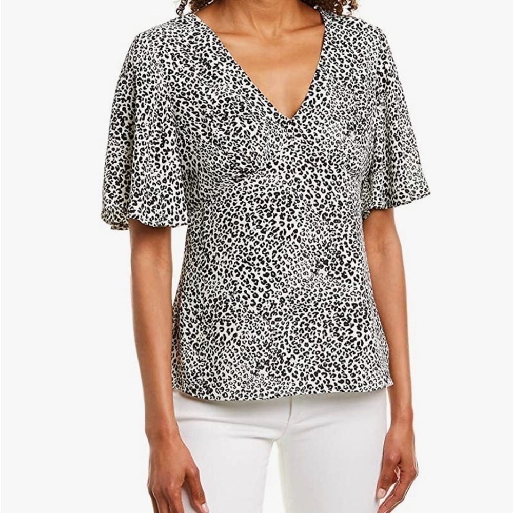 Nanette Lepore Leopard Print Flutter Sleeve Blouse szM